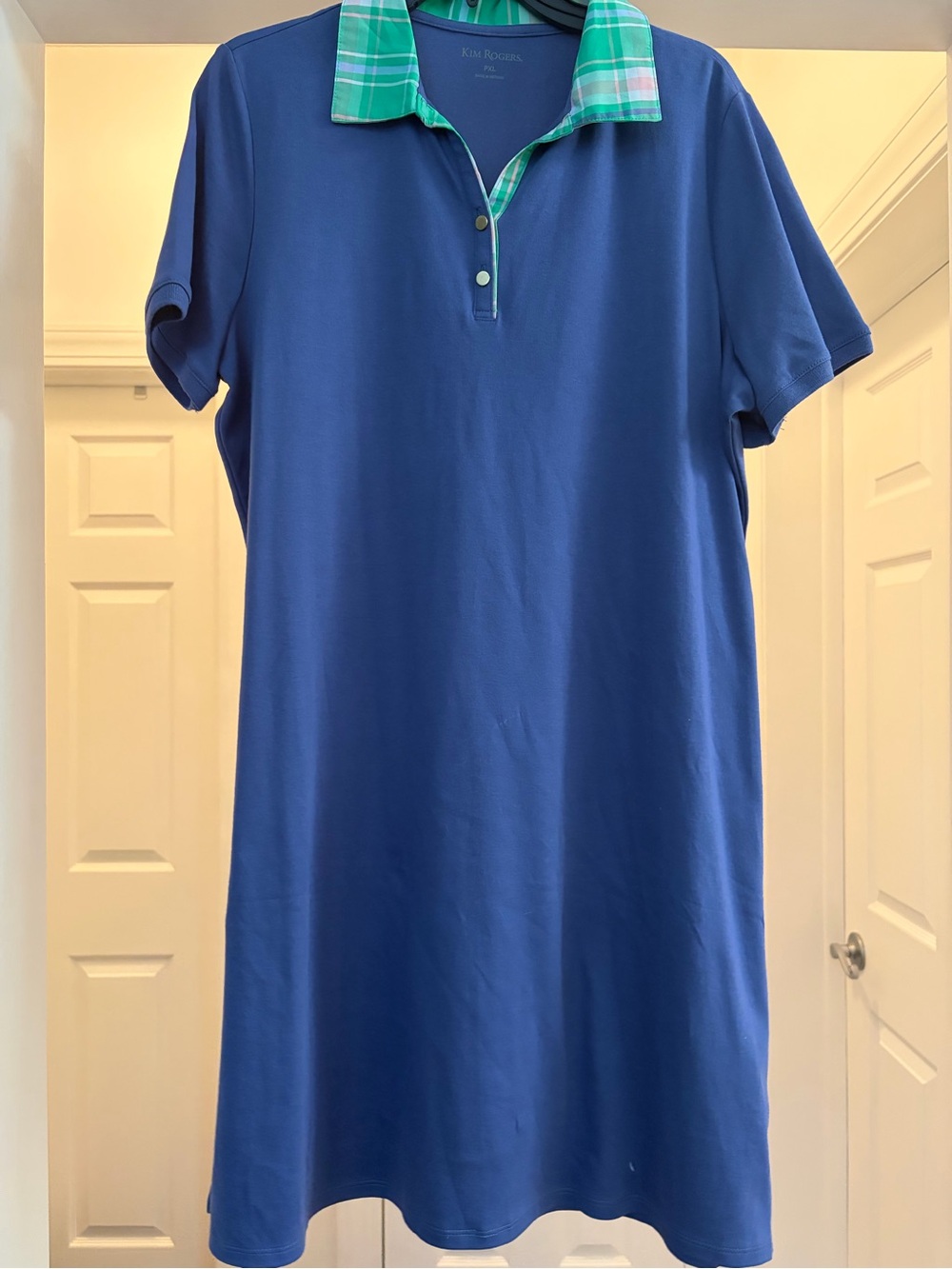 Kirkland Signature Women’s Blue Polo Dress with Green Plaid Collar